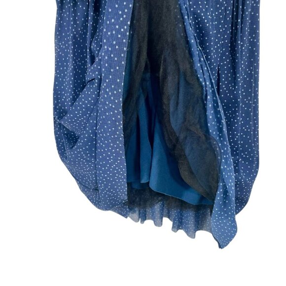 Anthropologie Weston Chiffon Midi Dress XS | Blue Polka Dot Cap Sleeve Fit Flare - Picture 11 of 15